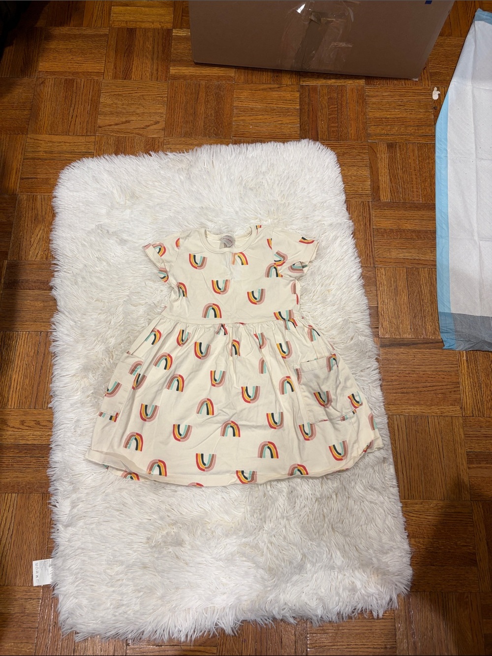 Cream Rainbow Print Girls Dress